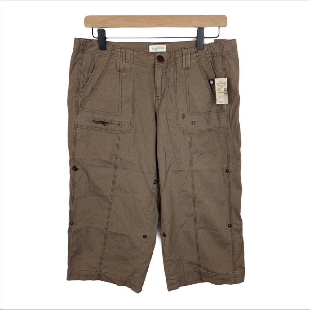 NWT Maurices Tan Cargo Capri Pants 1/2